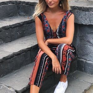 Free People All Shook Printed Self-Tie Jumpsuit